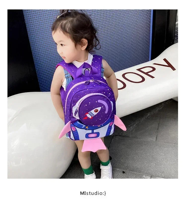 Childrens Anti Slip Backpack 1-3Years Old Space Rocket Towing Rope Kindergarten Backpack Childrens Early Education Bag New Model