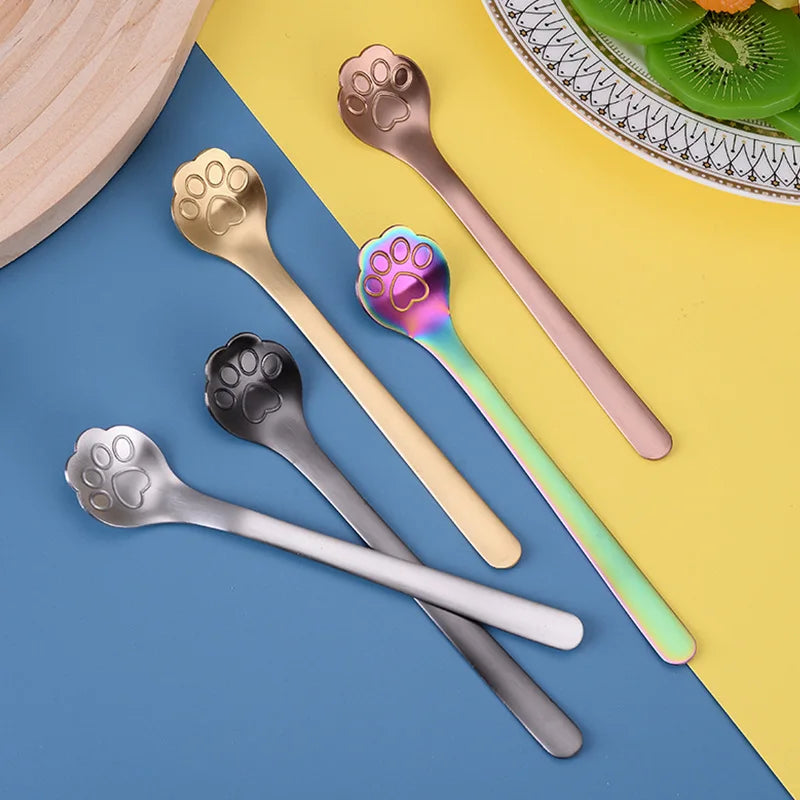 Creative 304 Stainless Steel Coffee Spoon Spoons Cute Stirring Spoons Gold Cat Paw Tea Coffee Spoon Dessert Kitchen Tools