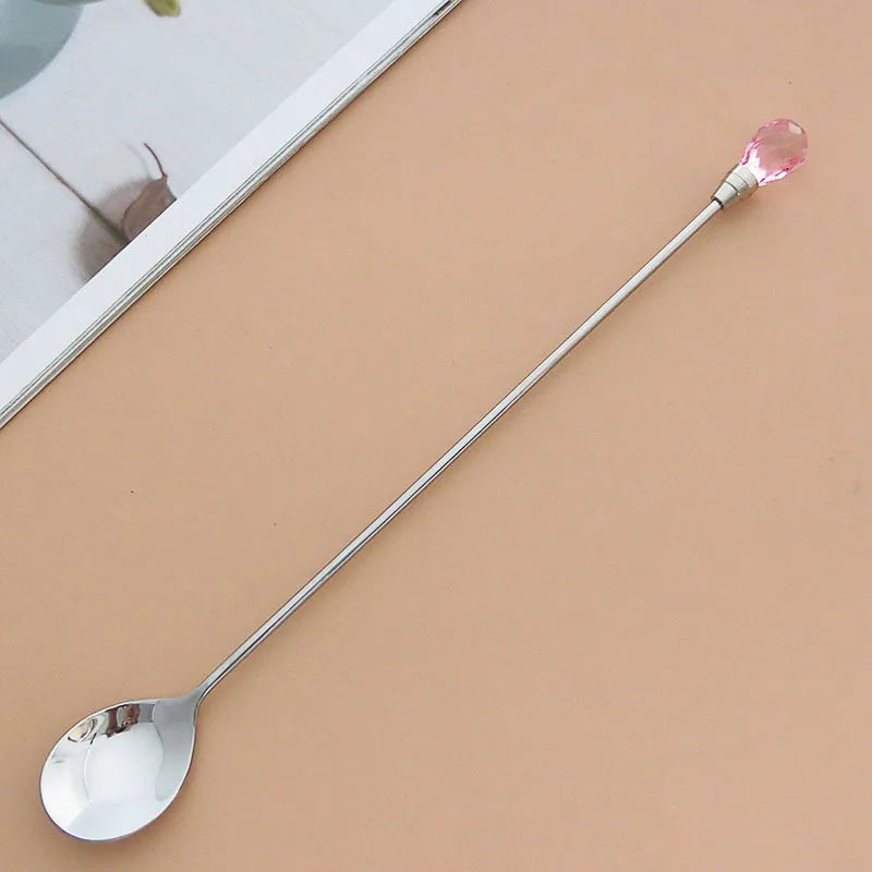 Crystal Spoon Set Long Handle Teaspoon 430 Stainless Steel Diamond Ice Spoon Perfect for Dessert Ice Cream Coffee Cocktail커피