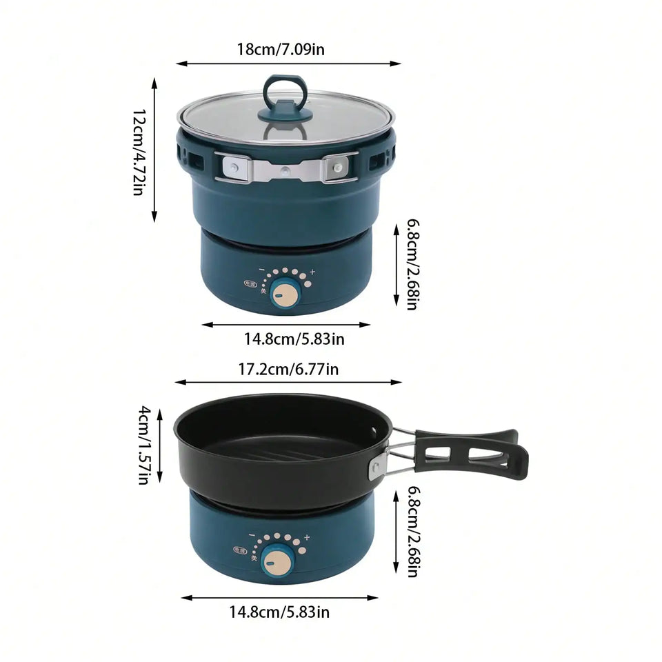 Portable Electric Hot Pot w/Foldable Handles Mini Hot Pot Multi-Functional Ramen Noodle Cooker with Power Adjustment