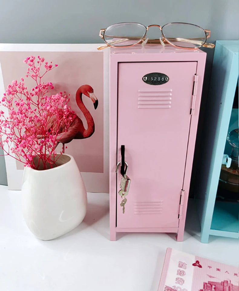 Iron Storage Box Dormitory Storage Cosmetics Paper Money Keys Bank Cards and Other Desktop Small Items Mini Locker Cabinet