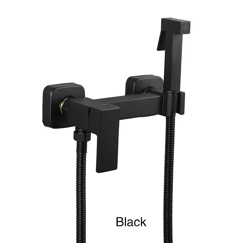 ULA Brass Bidet Faucet Black Toilet Faucet Handheld Toilet Bidet Sprayer Set Hygienic Shower Hot Cold Water Mixer Shower Head