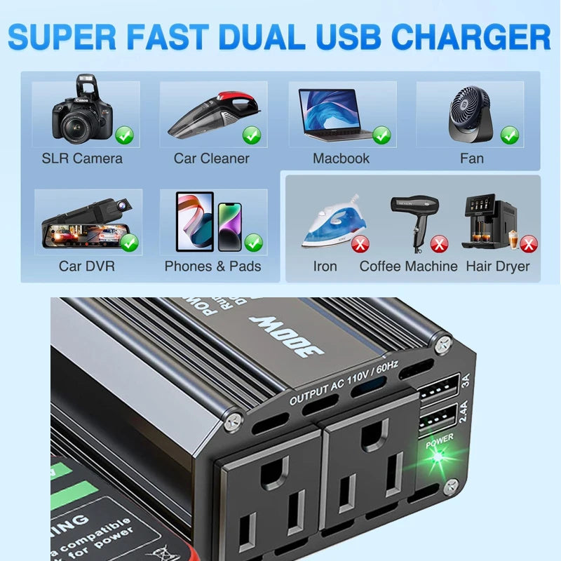 300W Portable Inverter Power Station Compatible for Makita/DW/Milwaukee 18/20V Batteries Smart Transformer Outdoor Work Adapter