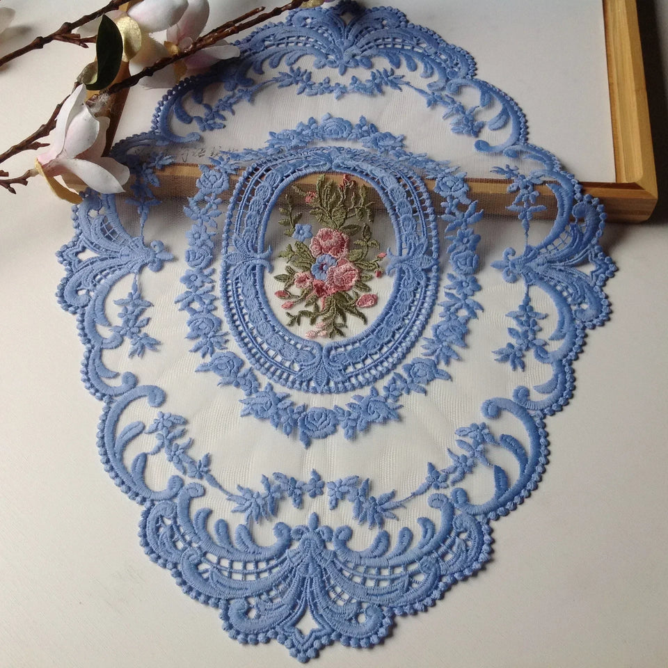New Oval Lace Embroidery Table Place Mat Ins Christmas Pads Cloth Placemat Cup Coffee Tea Coaster Doily Kitchen Table Decoration