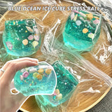 Blue Ocean Cube Stress Balls Squishy Squeeze Toy Maltose Cube Slow Rise Sensory Anti-stress Toy for Adults Anxiety Relief Gift