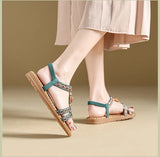 Women's sandals summer bohemian one line elegant slimming anti slip comfortable daily vacation flat beach shoes