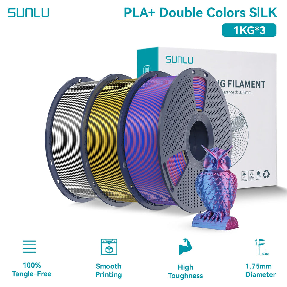 SUNLU Silk PLA PLUS 3D Filament 1.75mm Double Colors Silk Textures Pla+ Gradient Colors Filament for Most FDM 3D Printer 3KG
