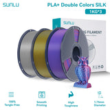 SUNLU Silk PLA PLUS 3D Filament 1.75mm Double Colors Silk Textures Pla+ Gradient Colors Filament for Most FDM 3D Printer 3KG