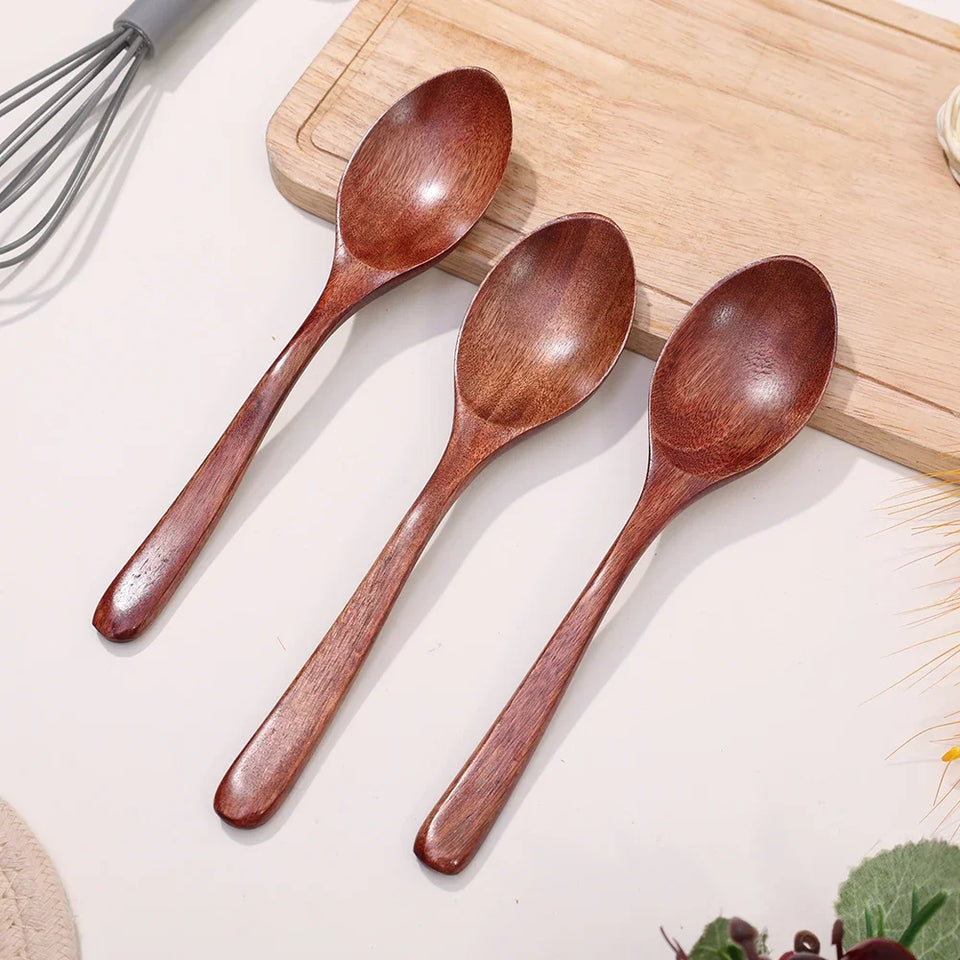 1-10PCS Long Hand Wooden Spoon Ellipse Ladle Sets Tea Coffee Honey Stir Spoons Kitchen Spice Scoops Tableware Stirrer Teaspoons