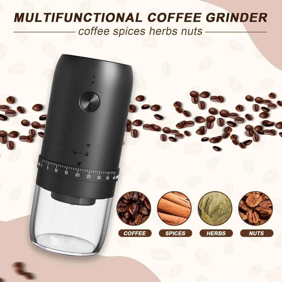Electric Coffee Bean Grinder Rechargeable 40 Gears External Adjustable Household Portable Hand-Pour Electric Mini Coffee Grinder