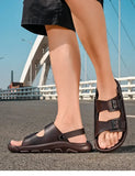 Summer Sandals for Men Lightweight Cushioned Slippers with Anti Slip and Breathable Arch Support Classic Double Button Sandals