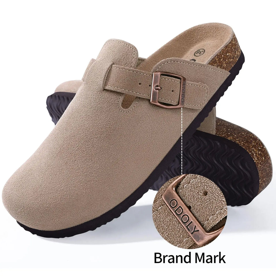Gacimy Women Fashion Thick Sole Leather Clogs Slippers Classic Women's Mules Cork Clogs Slipper Outdoor Deep Heels Shoes Sandal