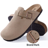 Gacimy Women Fashion Thick Sole Leather Clogs Slippers Classic Women's Mules Cork Clogs Slipper Outdoor Deep Heels Shoes Sandal