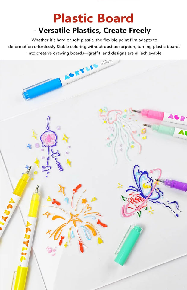 GuangNa 12 Colors/box Direct Liquid Hardhead High-gloss Acrylic Marker, for Student Notebook Writing, DIY Painting Graffiti