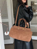 Winter Matte Coffee Camel Grey Large Tote Russian Style Real Suede Cow Leather Women Handbag Nubuck Commuter Office Shoulder Bag