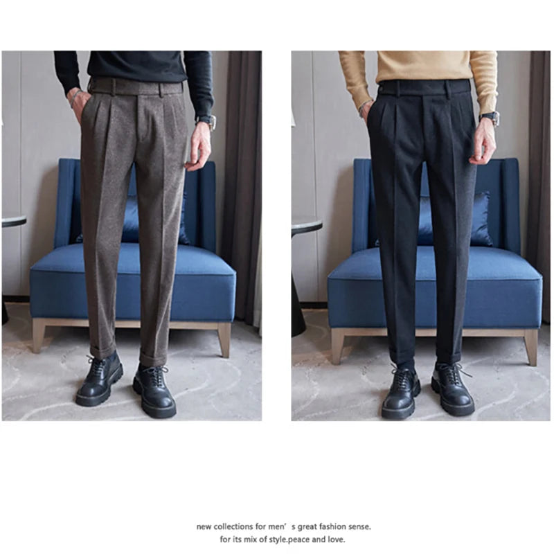 Autumn Winter Neapolitan Trousers Men with 5% Wool Fabric, Coffee Fashionable Simple & Versatile Casual Pants,pantalones Hombre