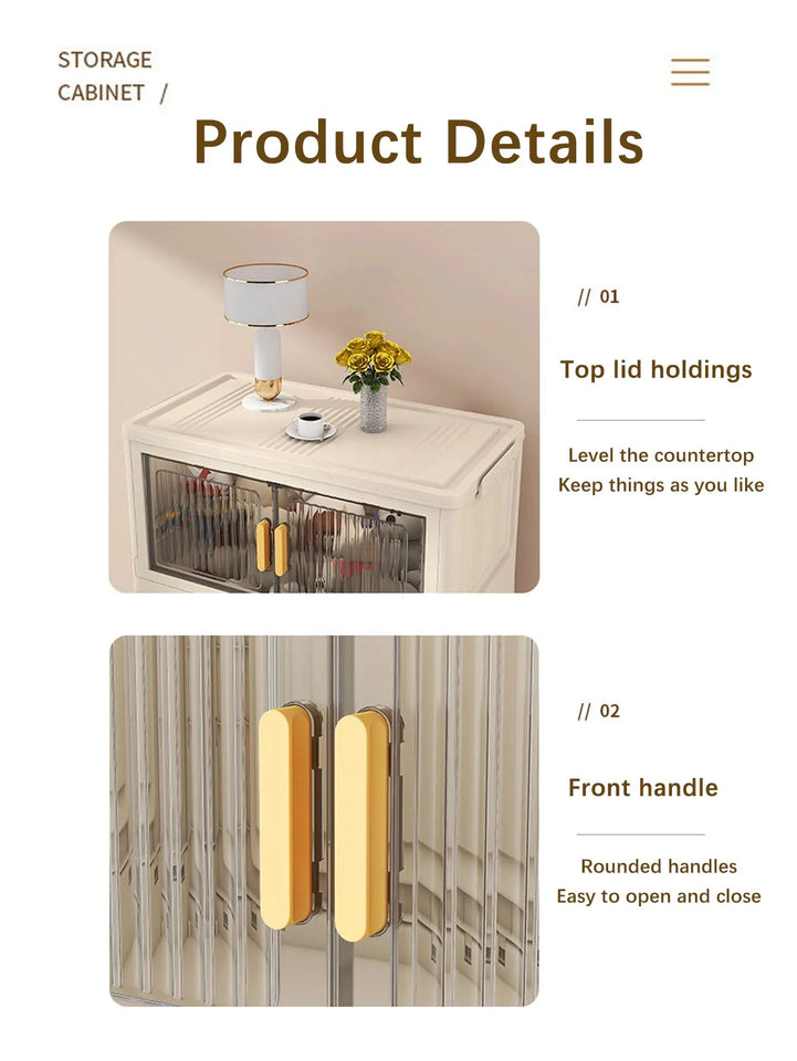 Collapsible Sturdy Storage Cabinet with Drawers and Wheels - Roomy Multi-purpose PP Organizer - Durable Storage Shelf