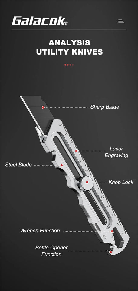 Stainless Steel Utility Knife 6 In 1 Multi-Function Opener Retractable Box Cutter Portable Office Home Courier Unboxing Knifes