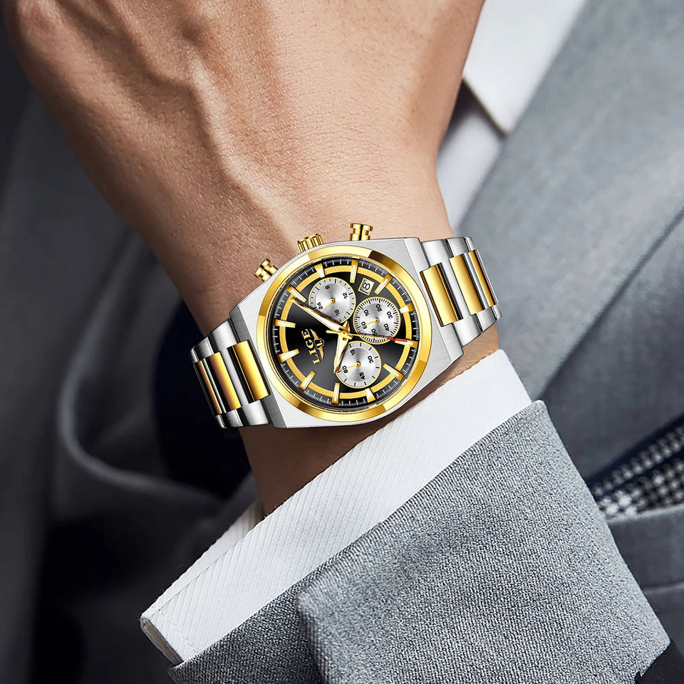 LIGE Top Luxury Man Quartz Watch Waterproof Luminous Date Chronograph Watches For Men Stainless Steel Fashion Men's Watch Reloj