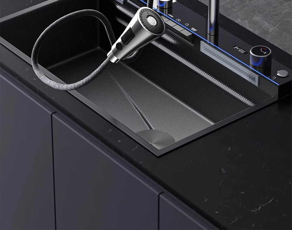 304 Stainless Steel Kitchen Sink, Large Single Sink, Thickened Whale Relief, Digital Display, Washbasin, Washbasin
