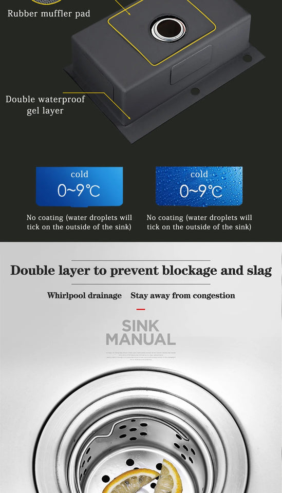 DQOK Stainless Steel Kitchen Sink Slot Dish Basin Kitchen sink Drain Basket And Drain Pip Rectangular