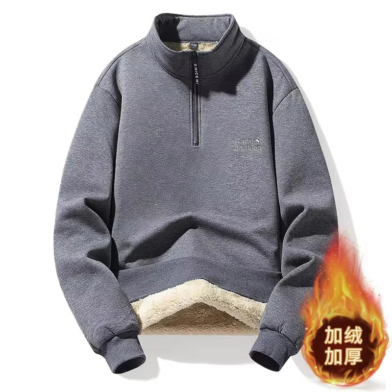 Men’s Quarter Zipper Fleece Sherpa Lined Sweatshirt Winter Warm Thick Fashion Pullover Tops Loungewear 8XL Plus Size