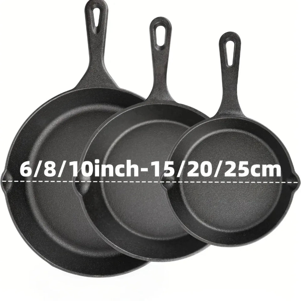 3PCS Pre-Seasoned Cast Iron Skillet Set, Pans for Oven Grill Campfire, Durable Cookware for Home Outdoor Cooking