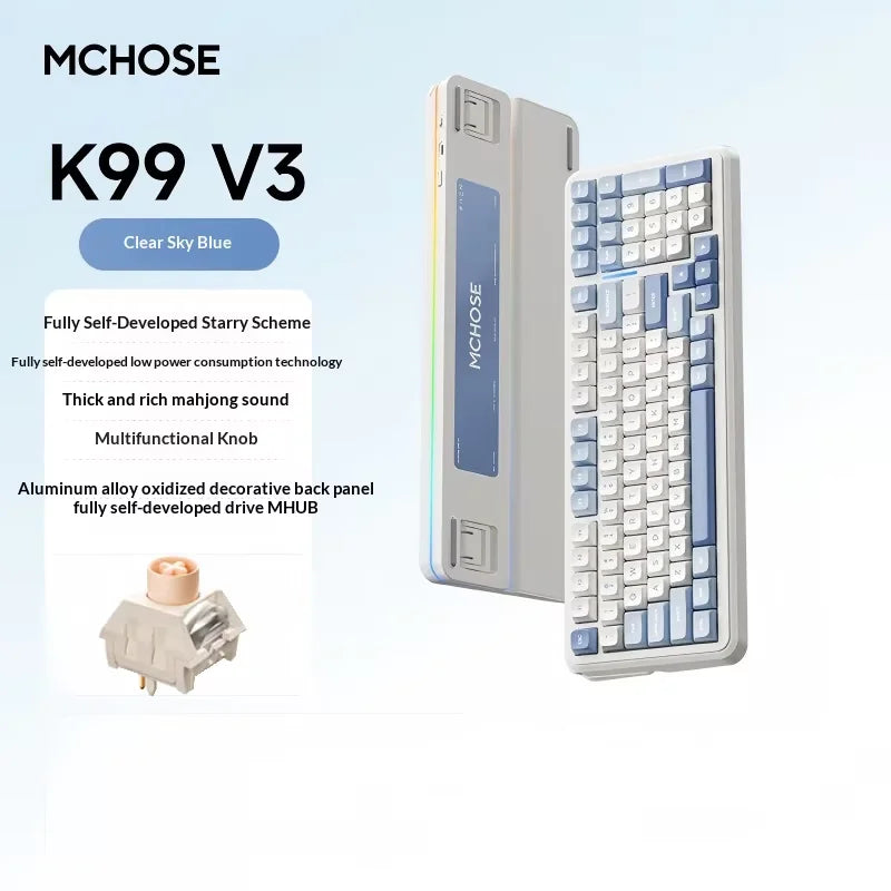 MCHOSE K99 V3 Mechanical Keyboard Tri-Mode Wireless ARGB Control Knob 10000mAh Dual 8K 0.125ms Hot-Swappable Custom Game Keyboar