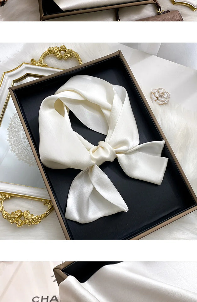 Fashion Design 100% Real Silk Skinny Scarves Handle Bag Ribbons Foulard Tie Hair Band Neckerchief Print Headbands For Women