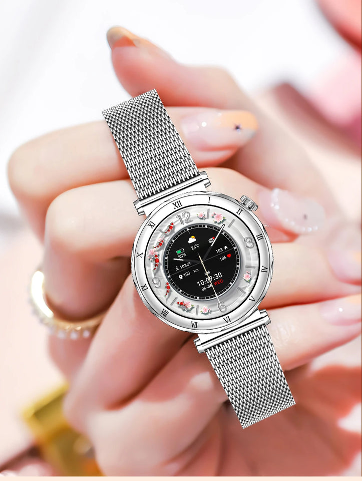 LIGE New 1.19inch AMOLED Fashion Ladies Smart Watch Bluetooth Call Sports Bracelet Women’s Health Waterproof Diamond Smartwatch