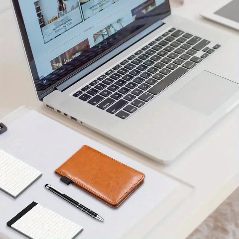 A7 Pocket Notebook with Pen - Portable Faux Cover, Replaceable Pages (Refillable), Compact Journal for Notes, Meetings, Travel