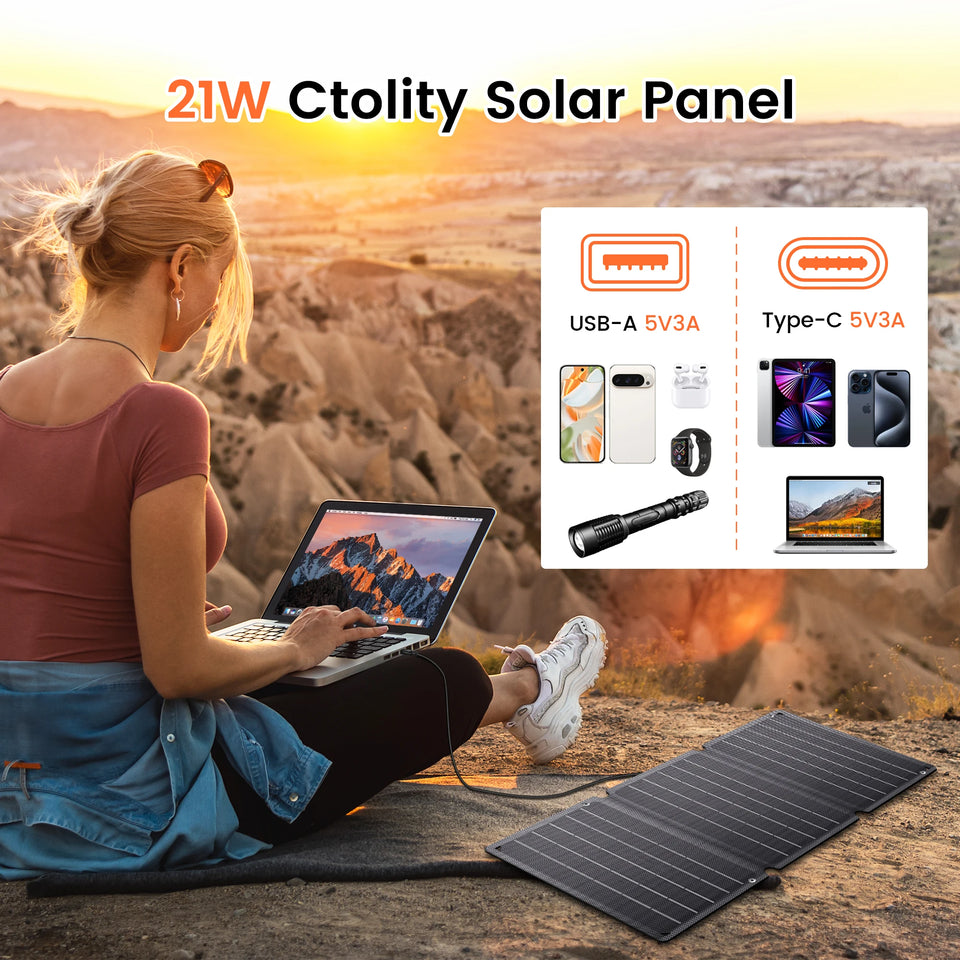 21W Portable Solar Panel, Foldable Solar Panel Charger 6V/3A Camping Hiking Backpacking Ultra-Fast Solar Phone Charger Dual USB