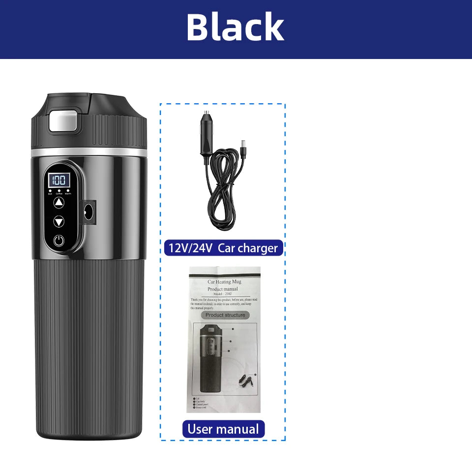 E-ACE 12/24V Car Heat Mug 500ML Car Kettle Stainless Steel Heating Travel Cup Dry burn Protection Coffee Tea Instant Noodles