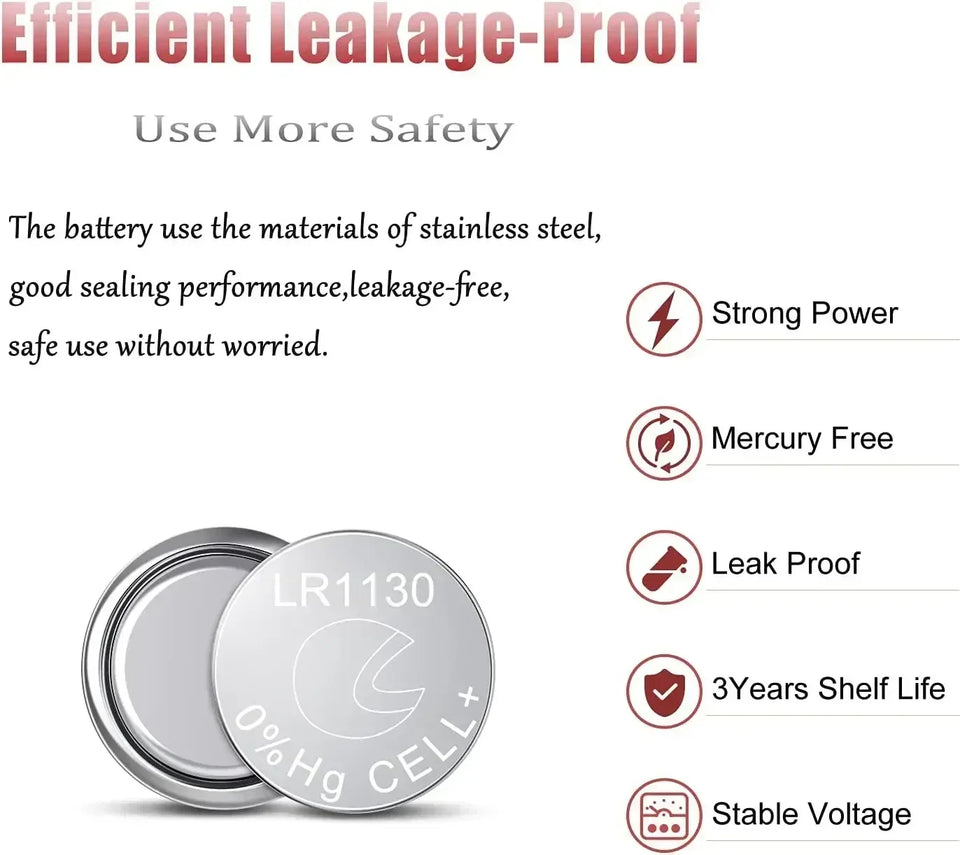 AG10 LR1130 1.55V Button Batteries (4-100PCS) - Alkaline Coin Cell for Watches,Calculators,Lasers, Toys - LR54 L1131 SR1130 389A