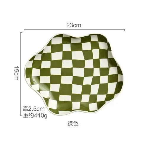 Ceramic Tray Checkerboard Jewelry Storage Plate Ring Earing Dessert Plate Home Decoration Retro Desk Organizer Kitchen Tableware