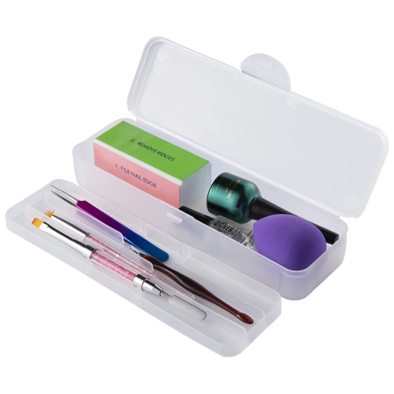 1Pc Rectangle Double-layer Nail Art Tool Empty Storage Box Tweezers Clippers Nail Brush Files Portable Plastic Container 22cm