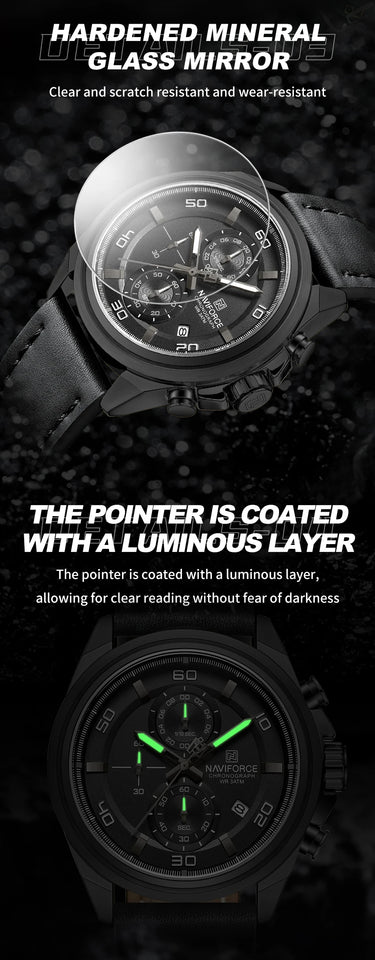 Original NAVIFORCE Business Luxury Leather Strap Men Watches Sports Chronograph Watch for Man 3ATM Waterproof Quartz Wristwatch