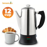 Electric Percolator 1.8L 12Cup Italian Coffee Maker Stainless Steel Quick Heating Reusable Filter Basket Fast Brew Home Office