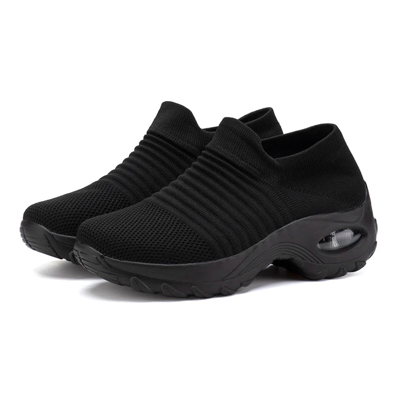 Women Sneakers Fashion Black Sports Casual Shoes Breathable Mesh Lightweight Air Cushion Non-Slip Running Shoe Zapatillas