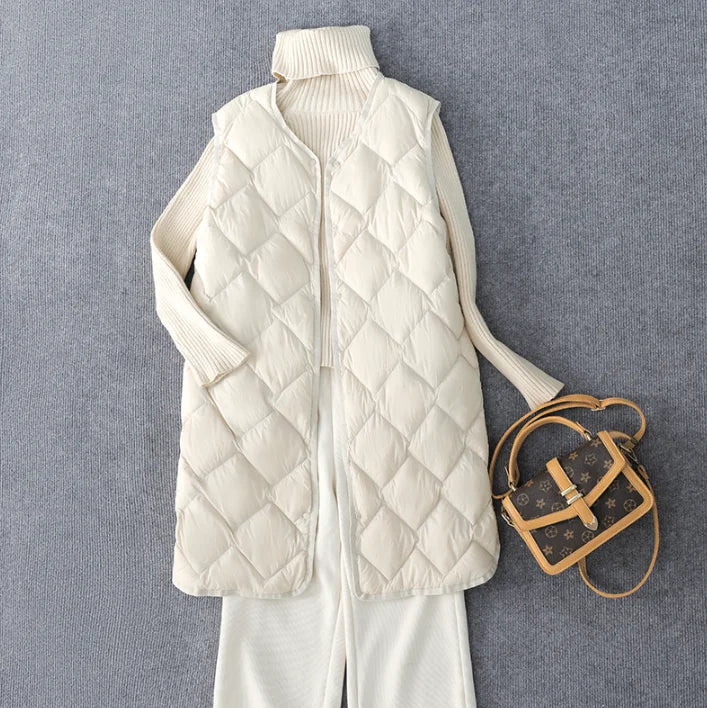 New Arrivals Korean X-long Sleeveless Puffer Jacket 2025 Autumn Winter Women Fashion Ultra Light Down Liner Warm Coats 3xl