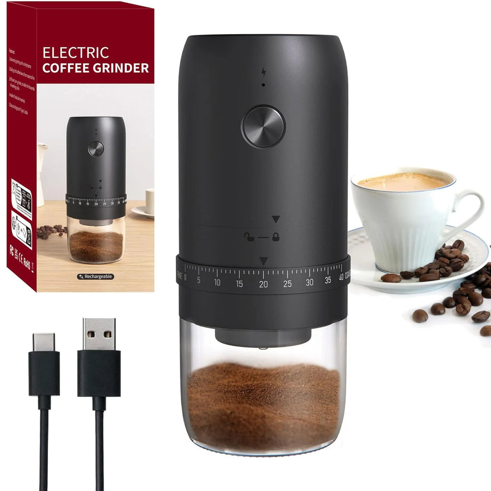 Electric Coffee Bean Grinder Rechargeable 40 Gears External Adjustable Household Portable Hand-Pour Electric Mini Coffee Grinder