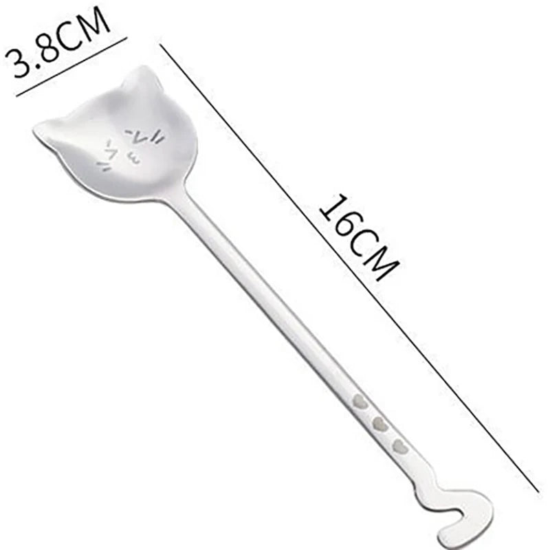 1PCS Cute Cat Coffee Spoon 304 Stainless Steel Cat Spoon Teaspoon Long Handle Flatware Gift Tableware Coffee Accessories