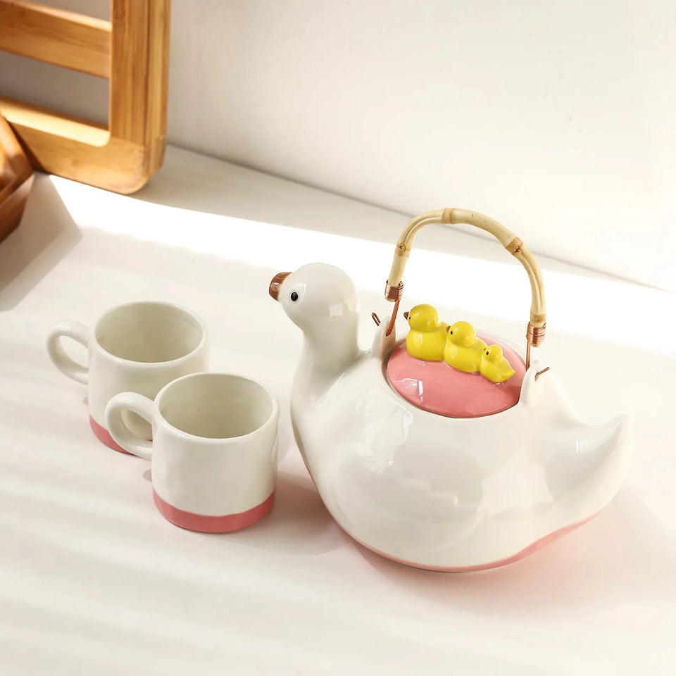 Duck,kettle,Drink water.Shape,Kettle set,Cup,Duckling,Cute,Pale pink,Summer,Goose,teacup,Brew tea,Household