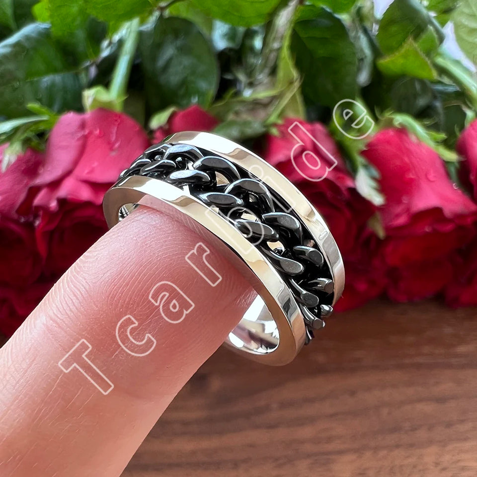 Dropshipping 8mm New Arrivals Men Women Stainless Steel Rotate Chain Ring Stepped Grooved Brushed Festival Fashion Gift Jewelry