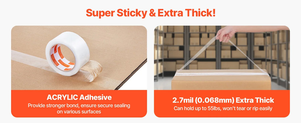 SucceBuy 6 Rolls 59M Transparent Tape BOPP Paper Packaging Sealing Tape with 6pcs Dispenser for Box Moving Packing, Shipping