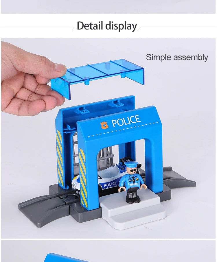 Set Police Thief Catching Building Block Suit Compatible With Wooden Train Track Plastic Police Station Children's Toys Gifts