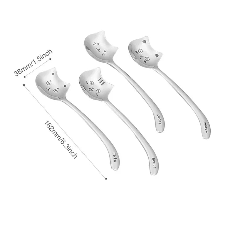 Funny Cat Spoons Cute Cartoon Meow Teaspoons for Coffee Dessert Cake Long Tail Spoon Birthday Gift Kitchen Tableware Accessories