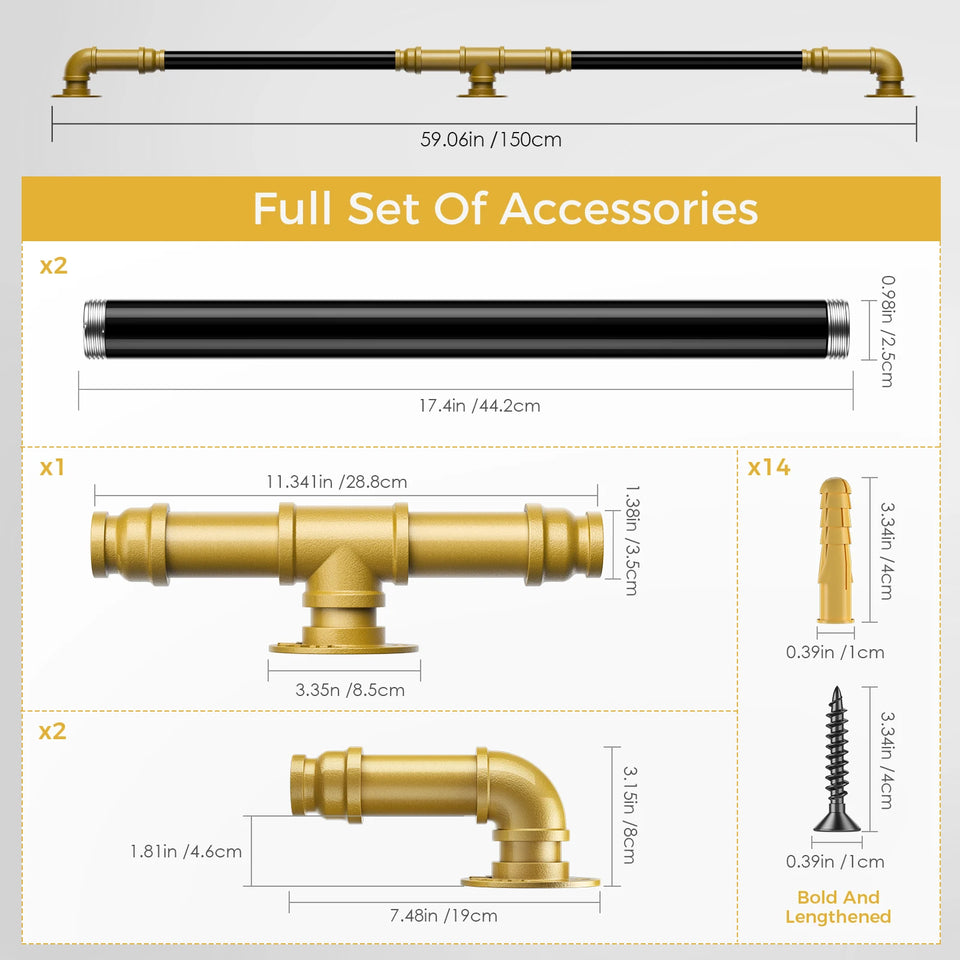 1-3M Secure Pipe Stair Handrails Staircase Indoor Outdoor Wall Balustrade Non-Slip Industrial Galvanized Steel Pipe Wall-Mounted