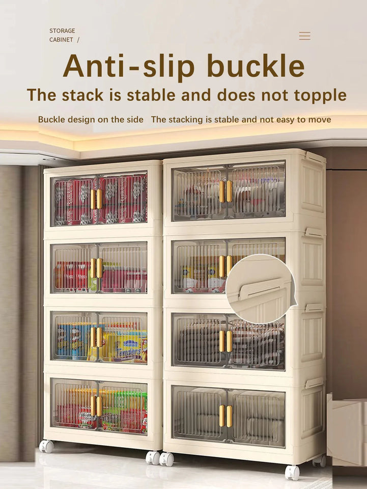 Collapsible Sturdy Storage Cabinet with Drawers and Wheels - Roomy Multi-purpose PP Organizer - Durable Storage Shelf