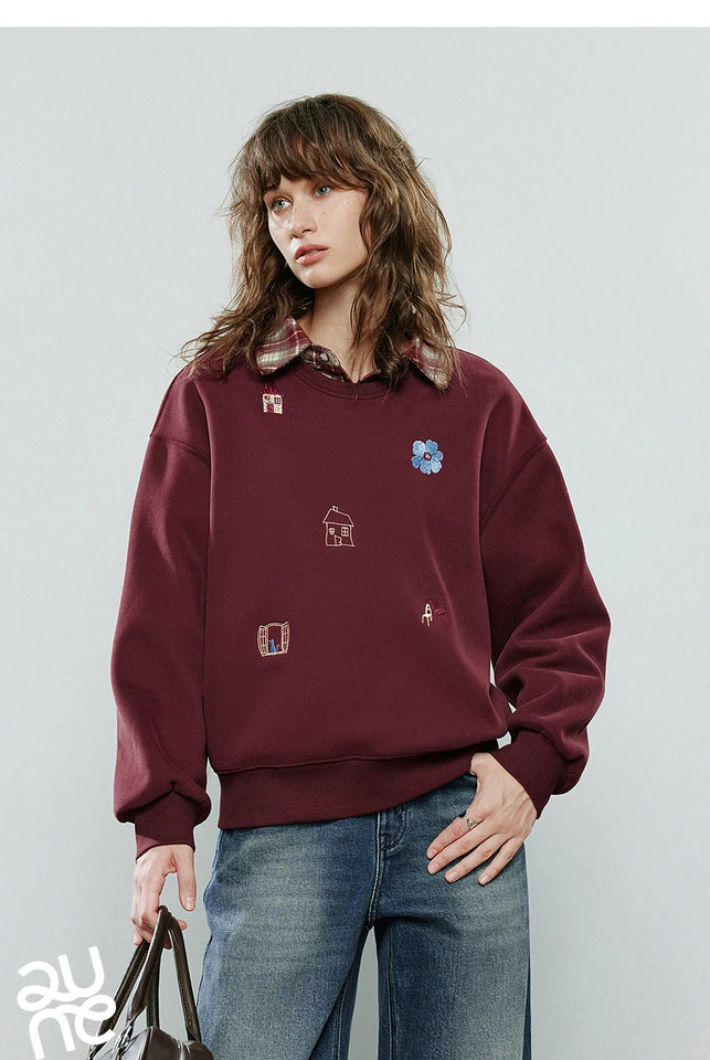 TOYOUTH Women Warm Hoodies Sweatshirt 2025 Winter New Cotton Cartoon Embroidery Age-Reducing Tops